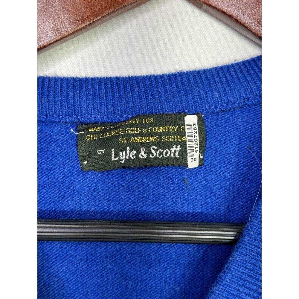 Lyle & Scott Old Course St. Andrews Blue 100% Wool V Neck Pullover Sweater Golf - Picture 3 of 5